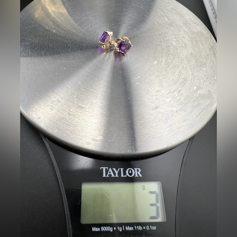 14K Gold Two Carat Oval Cut Amethyst Stud Earrings - Picture 6 of 7